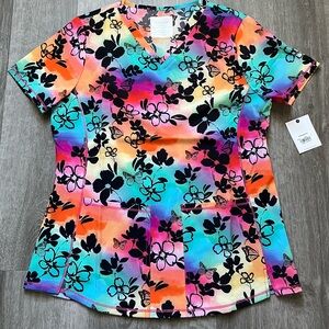 NWT Women’s Small Cherokee Tropical Floral & Butterfly Print Scrub Top